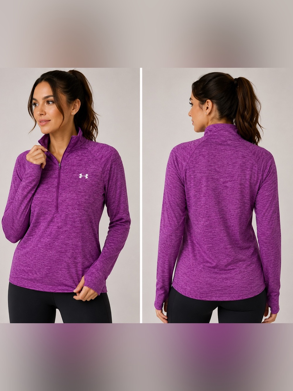 Under Armour HeatGear Purple 1/4 Zip Pullover Athletic Top LG